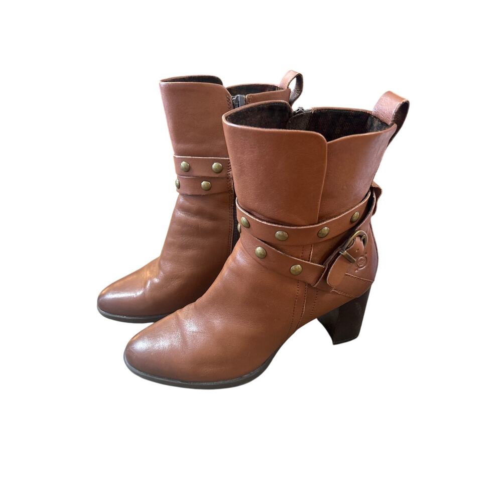 Born Emma Ankle Boot Women's Size 8 Brown Bootie Gold Buckle 0